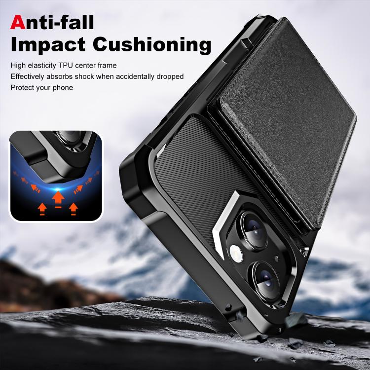 For iPhone 15 Horizontal Flip Card Bag Holder Leather Phone Case