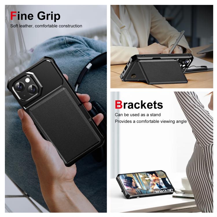 For iPhone 15 Horizontal Flip Card Bag Holder Leather Phone Case
