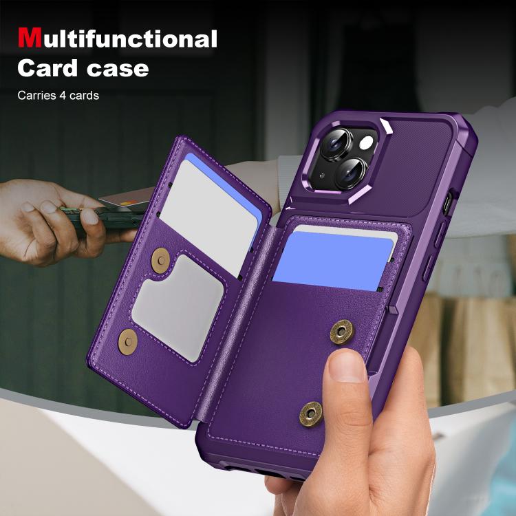 For iPhone 15 Horizontal Flip Card Bag Holder Leather Phone Case