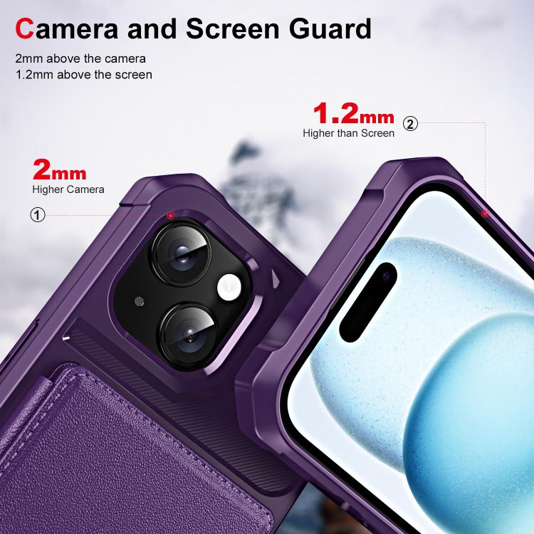 For iPhone 15 Horizontal Flip Card Bag Holder Leather Phone Case
