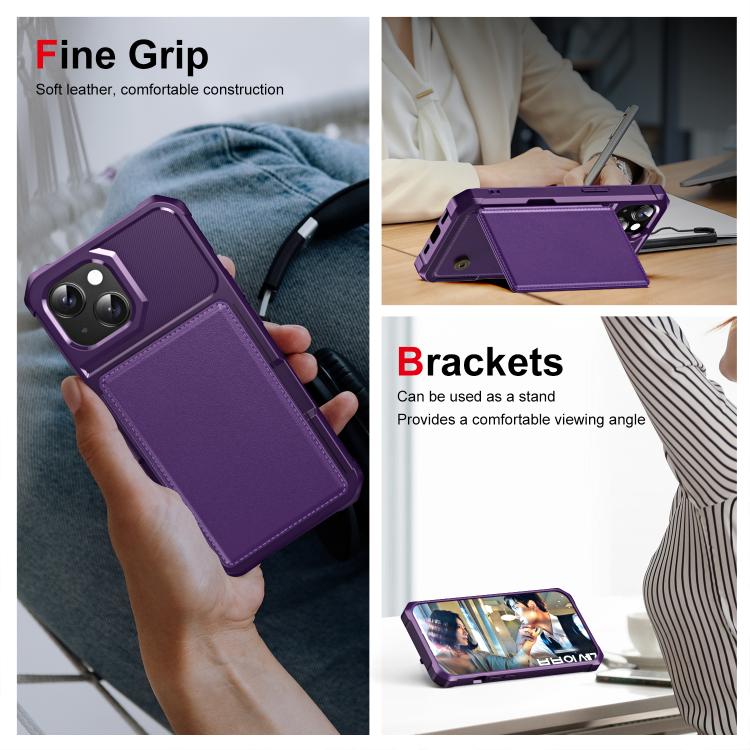 For iPhone 15 Horizontal Flip Card Bag Holder Leather Phone Case