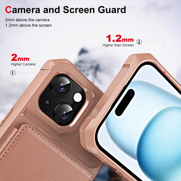 For iPhone 15 Horizontal Flip Card Bag Holder Leather Phone Case