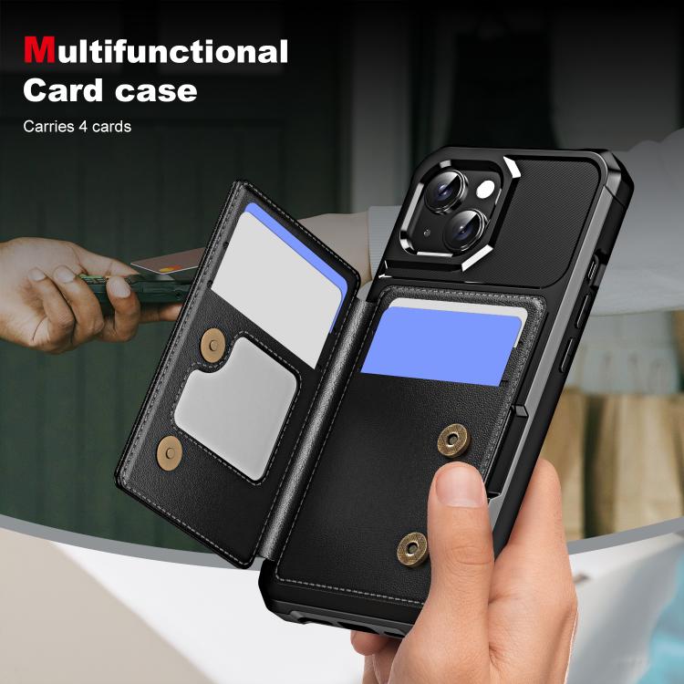 For iPhone 15 Plus Horizontal Flip Card Bag Holder Leather Phone Case