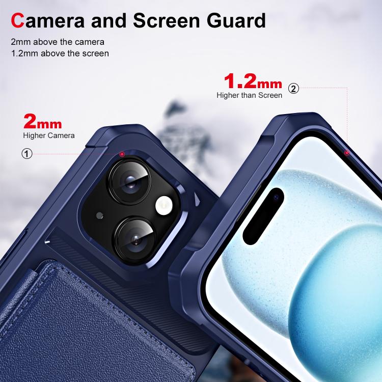 For iPhone 15 Plus Horizontal Flip Card Bag Holder Leather Phone Case