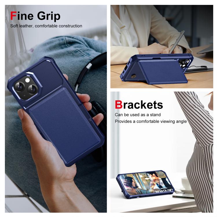 For iPhone 15 Plus Horizontal Flip Card Bag Holder Leather Phone Case