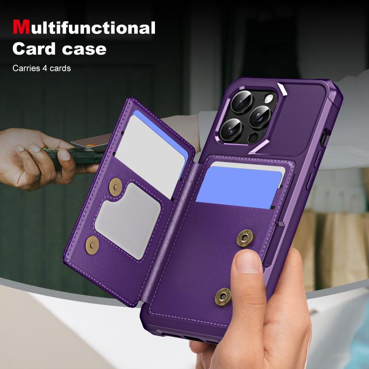 For iPhone 15 Pro Horizontal Flip Card Bag Holder Leather Phone Case