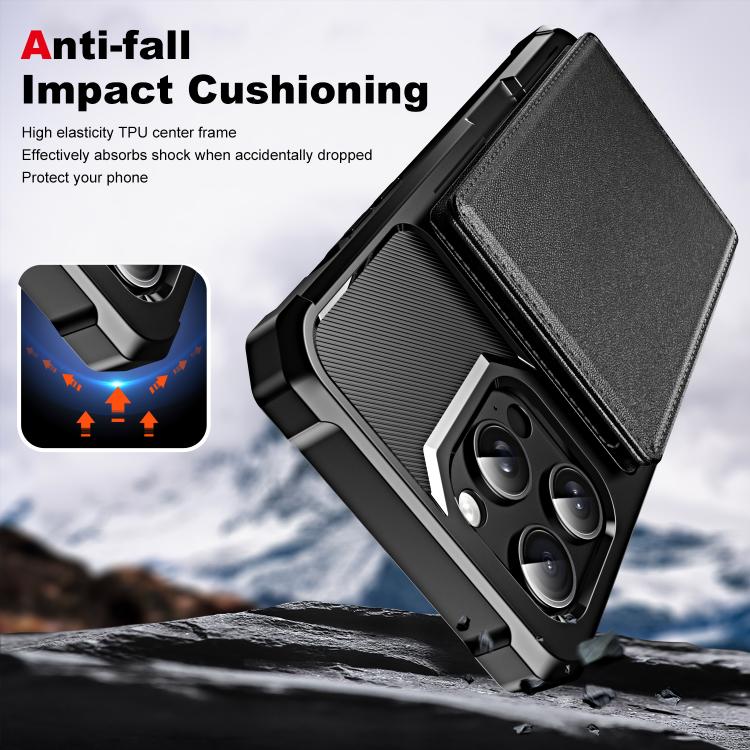 For iPhone 15 Pro Max Horizontal Flip Card Bag Holder Leather Phone Case