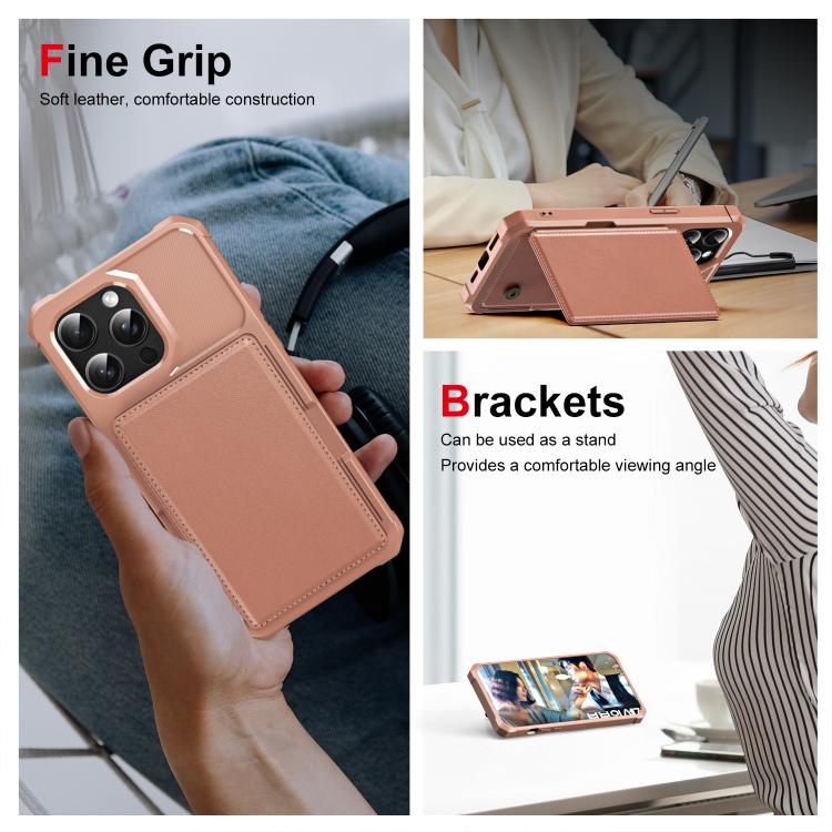 For iPhone 15 Pro Max Horizontal Flip Card Bag Holder Leather Phone Case