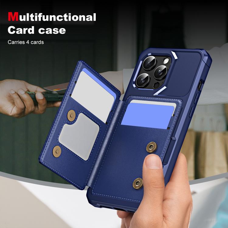 For iPhone 15 Pro Max Horizontal Flip Card Bag Holder Leather Phone Case