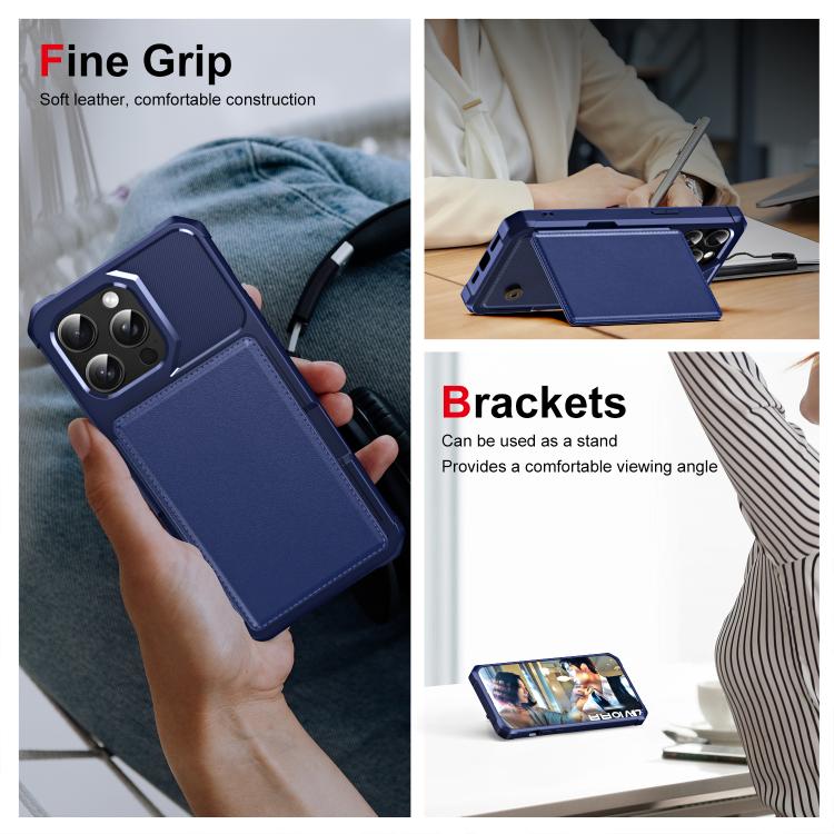 For iPhone 15 Pro Max Horizontal Flip Card Bag Holder Leather Phone Case