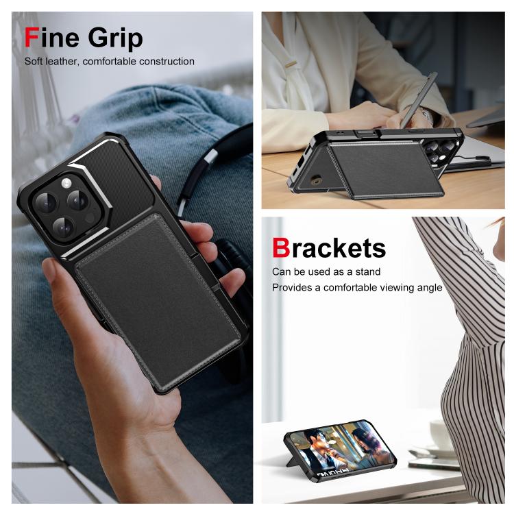 For iPhone 16 Pro Horizontal Flip Card Bag Holder Leather Phone Case