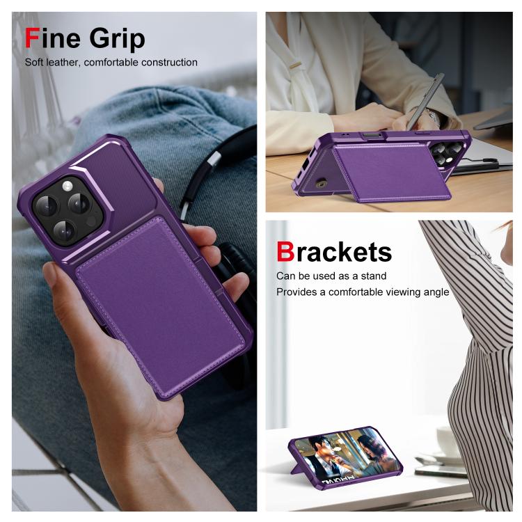 For iPhone 16 Pro Horizontal Flip Card Bag Holder Leather Phone Case