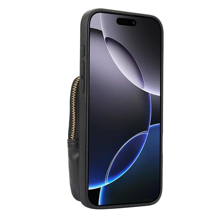 For iPhone 16 Pro Max AwQuer Crossbody Zipper Wallet Bag Litchi Leather Phone Case