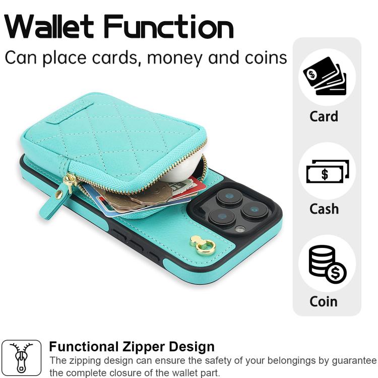 For iPhone 16 Pro AwQuer Crossbody Zipper Wallet Bag Litchi Leather Phone Case