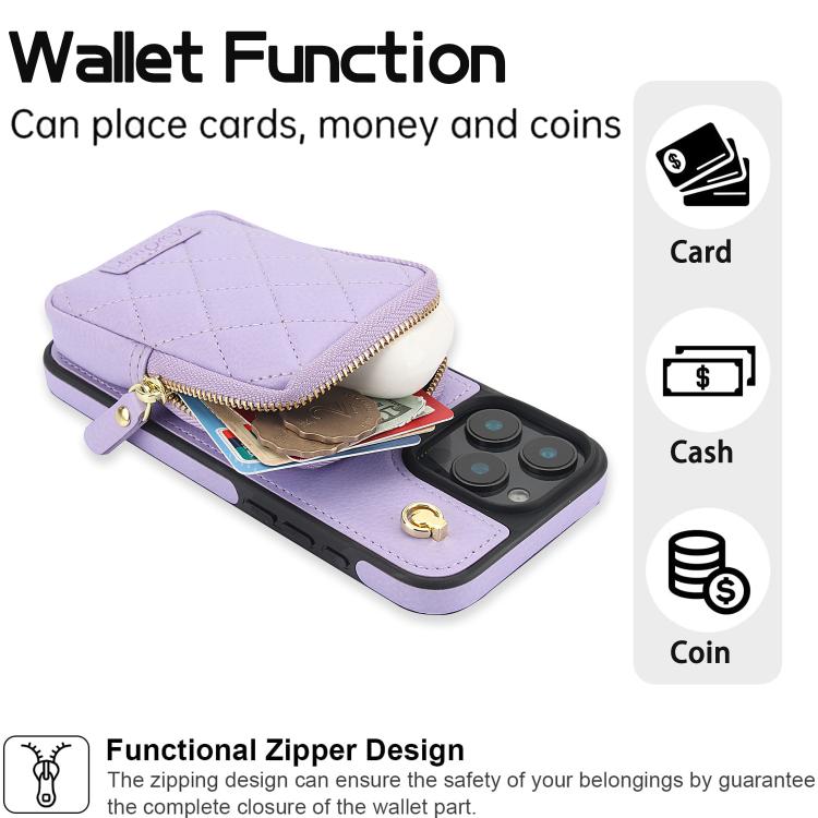 For iPhone 16 Plus AwQuer Crossbody Zipper Wallet Bag Litchi Leather Phone Case