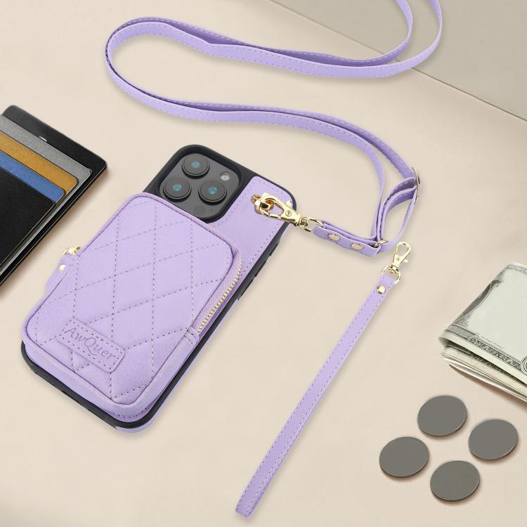 For iPhone 16 Plus AwQuer Crossbody Zipper Wallet Bag Litchi Leather Phone Case