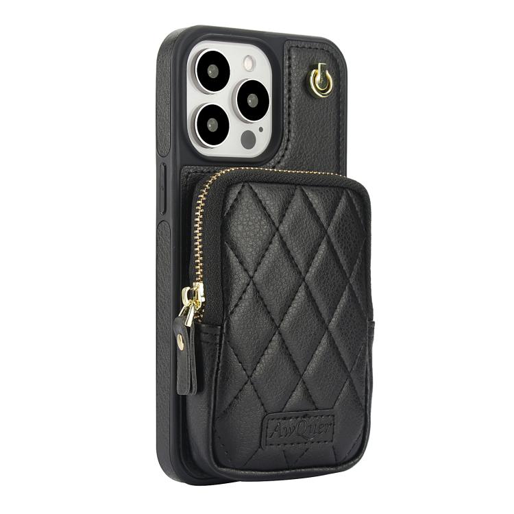 For iPhone 15 Pro Max AwQuer Crossbody Zipper Wallet Bag Litchi Leather Phone Case