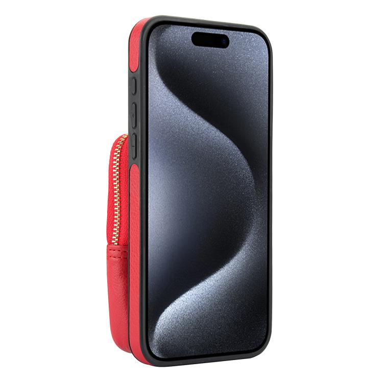 For iPhone 15 Pro AwQuer Crossbody Zipper Wallet Bag Litchi Leather Phone Case