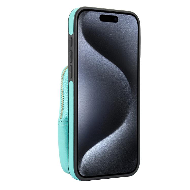 For iPhone 15 Pro AwQuer Crossbody Zipper Wallet Bag Litchi Leather Phone Case