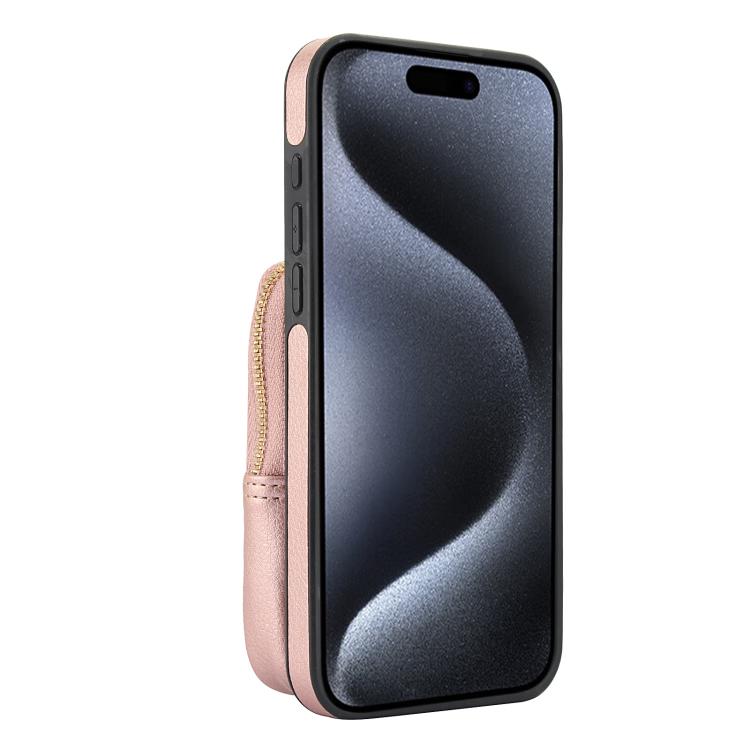 For iPhone 15 Pro AwQuer Crossbody Zipper Wallet Bag Litchi Leather Phone Case