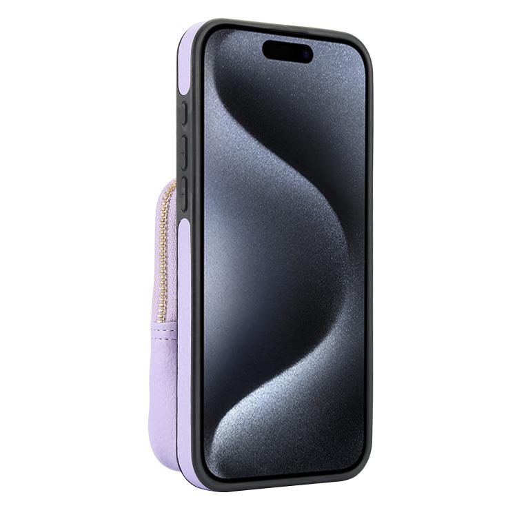 For iPhone 15 Pro AwQuer Crossbody Zipper Wallet Bag Litchi Leather Phone Case
