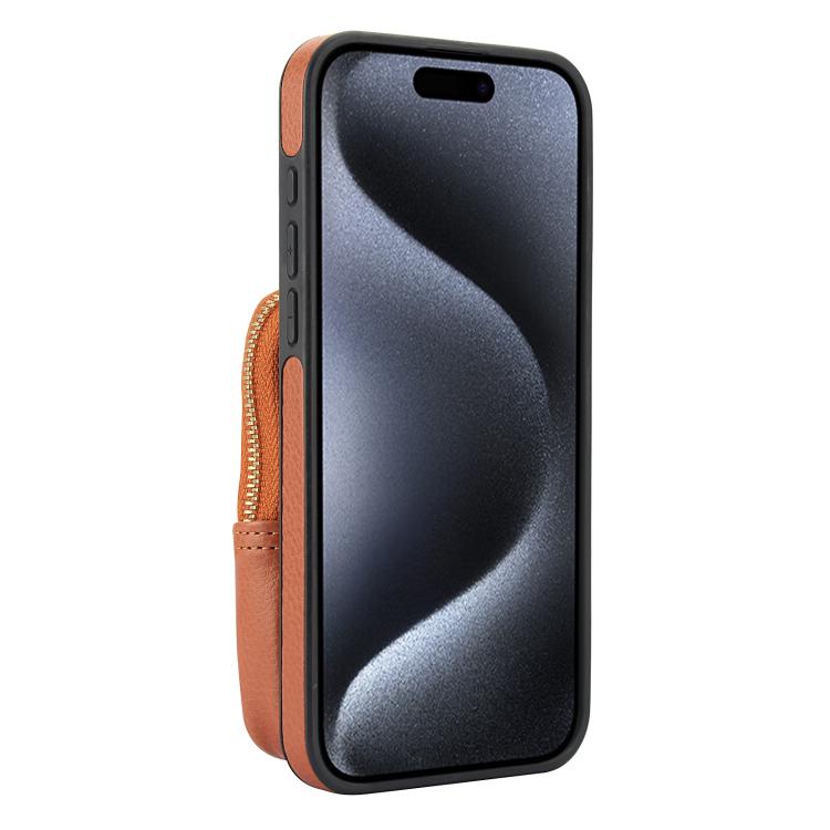For iPhone 15 Pro AwQuer Crossbody Zipper Wallet Bag Litchi Leather Phone Case