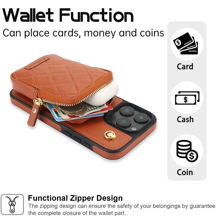 For iPhone 14 Plus AwQuer Crossbody Zipper Wallet Bag Litchi Leather Phone Case