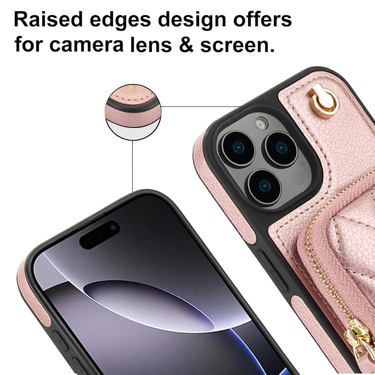 For iPhone 14 Pro Max AwQuer Crossbody Zipper Wallet Bag Litchi Leather Phone Case