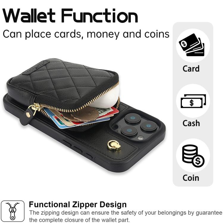 For iPhone 11 Pro Max AwQuer Crossbody Zipper Wallet Bag Litchi Leather Phone Case