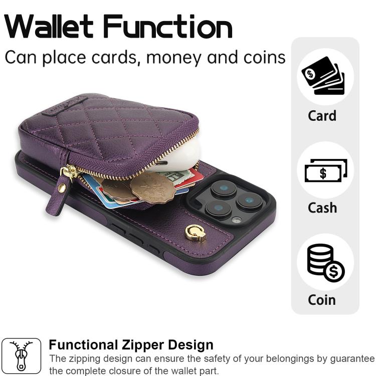For iPhone 11 Pro Max AwQuer Crossbody Zipper Wallet Bag Litchi Leather Phone Case