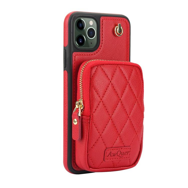 For iPhone 11 AwQuer Crossbody Zipper Wallet Bag Litchi Leather Phone Case