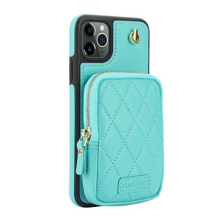 For iPhone 11 AwQuer Crossbody Zipper Wallet Bag Litchi Leather Phone Case