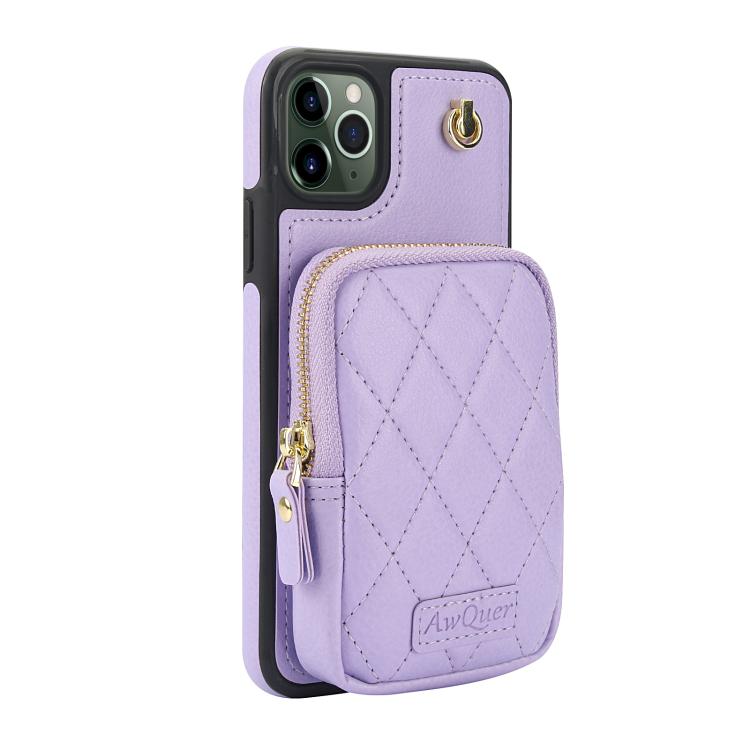 For iPhone 11 AwQuer Crossbody Zipper Wallet Bag Litchi Leather Phone Case