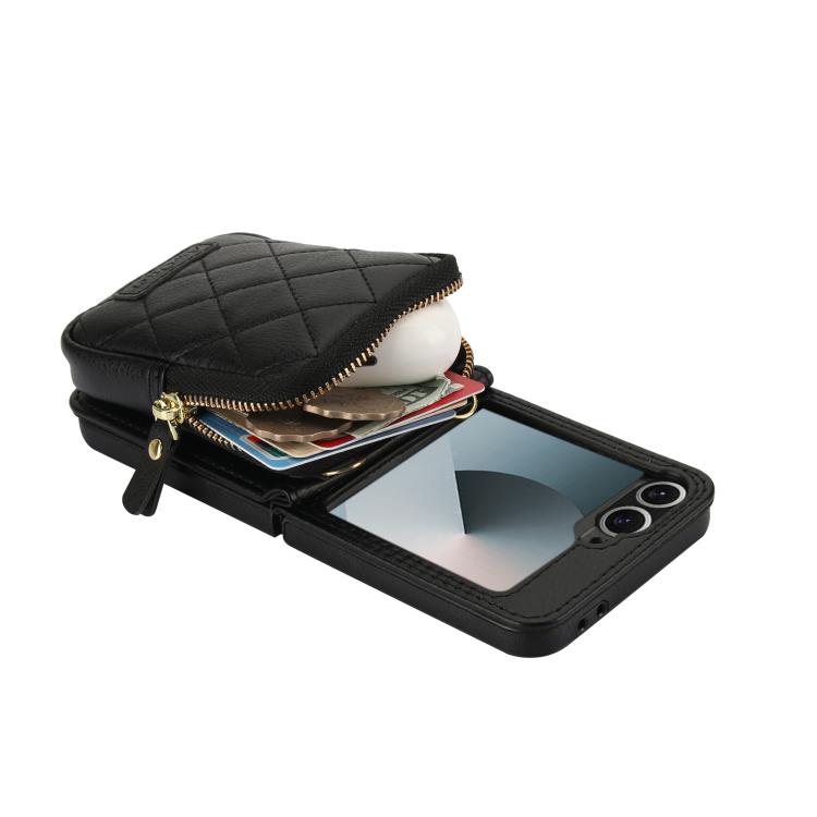 For Samsung Galaxy Z Flip6 / Flip7 FE AwQuer Crossbody Zipper Wallet Bag Litchi Leather Phone Case