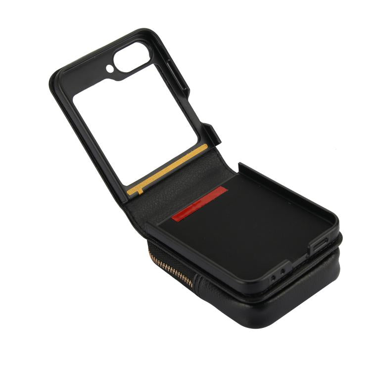 For Samsung Galaxy Z Flip6 / Flip7 FE AwQuer Crossbody Zipper Wallet Bag Litchi Leather Phone Case