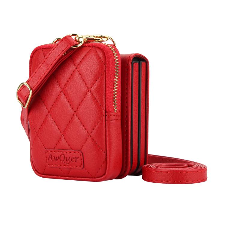 For Samsung Galaxy Z Flip6 / Flip7 FE AwQuer Crossbody Zipper Wallet Bag Litchi Leather Phone Case