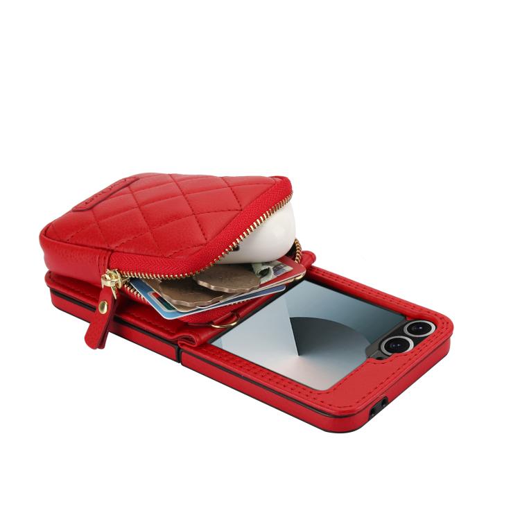 For Samsung Galaxy Z Flip6 / Flip7 FE AwQuer Crossbody Zipper Wallet Bag Litchi Leather Phone Case