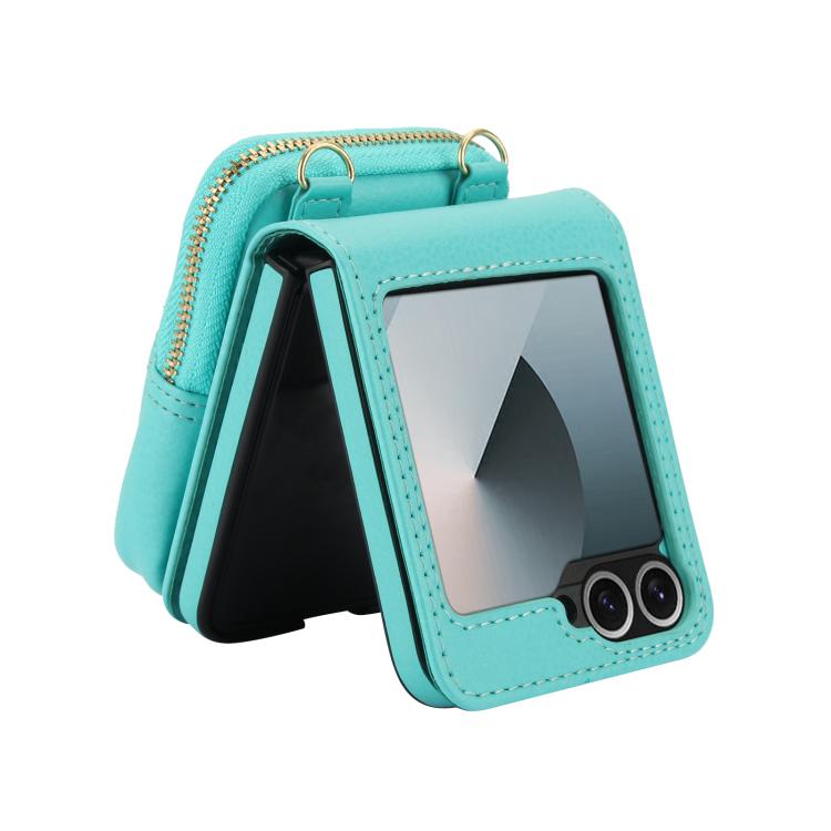 For Samsung Galaxy Z Flip6 / Flip7 FE AwQuer Crossbody Zipper Wallet Bag Litchi Leather Phone Case