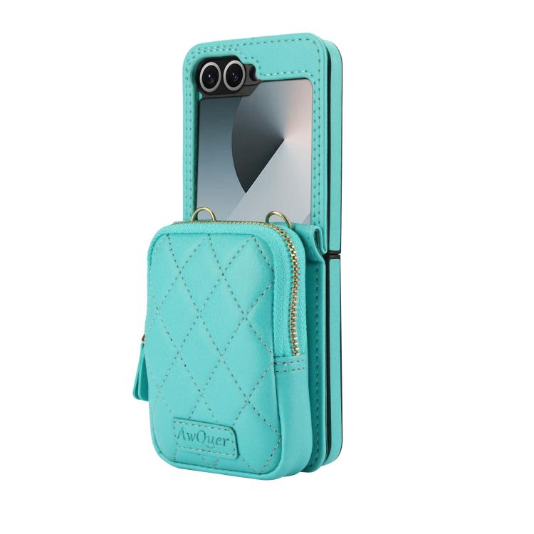 For Samsung Galaxy Z Flip6 / Flip7 FE AwQuer Crossbody Zipper Wallet Bag Litchi Leather Phone Case