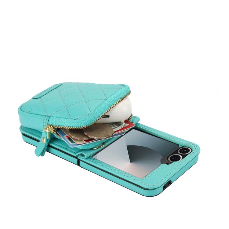 For Samsung Galaxy Z Flip6 / Flip7 FE AwQuer Crossbody Zipper Wallet Bag Litchi Leather Phone Case
