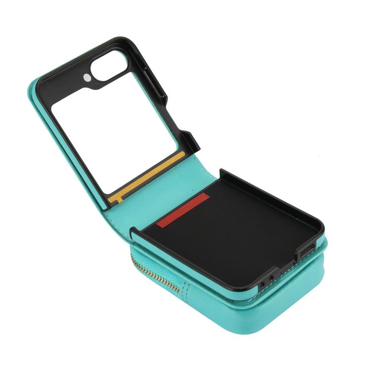 For Samsung Galaxy Z Flip6 / Flip7 FE AwQuer Crossbody Zipper Wallet Bag Litchi Leather Phone Case