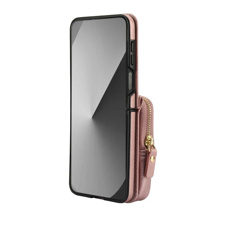 For Samsung Galaxy Z Flip6 / Flip7 FE AwQuer Crossbody Zipper Wallet Bag Litchi Leather Phone Case
