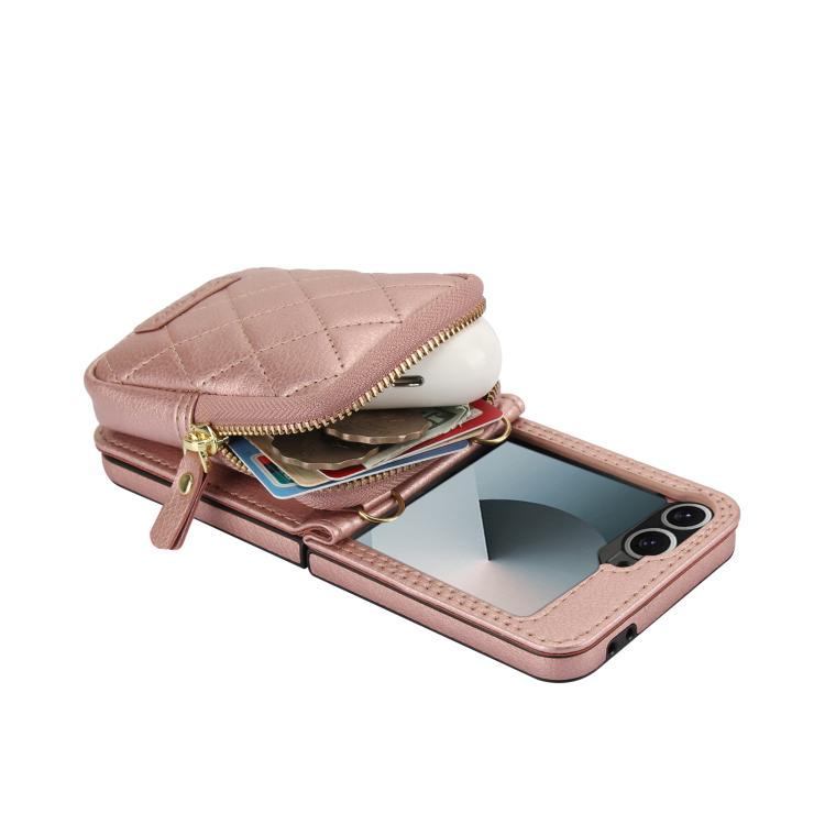 For Samsung Galaxy Z Flip6 / Flip7 FE AwQuer Crossbody Zipper Wallet Bag Litchi Leather Phone Case