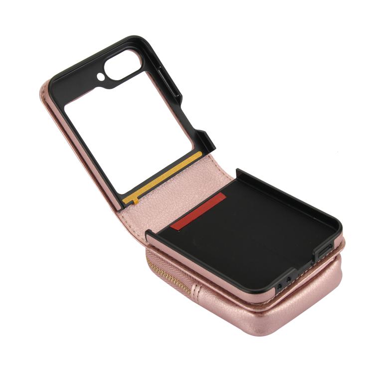 For Samsung Galaxy Z Flip6 / Flip7 FE AwQuer Crossbody Zipper Wallet Bag Litchi Leather Phone Case