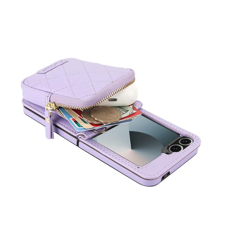 For Samsung Galaxy Z Flip6 / Flip7 FE AwQuer Crossbody Zipper Wallet Bag Litchi Leather Phone Case