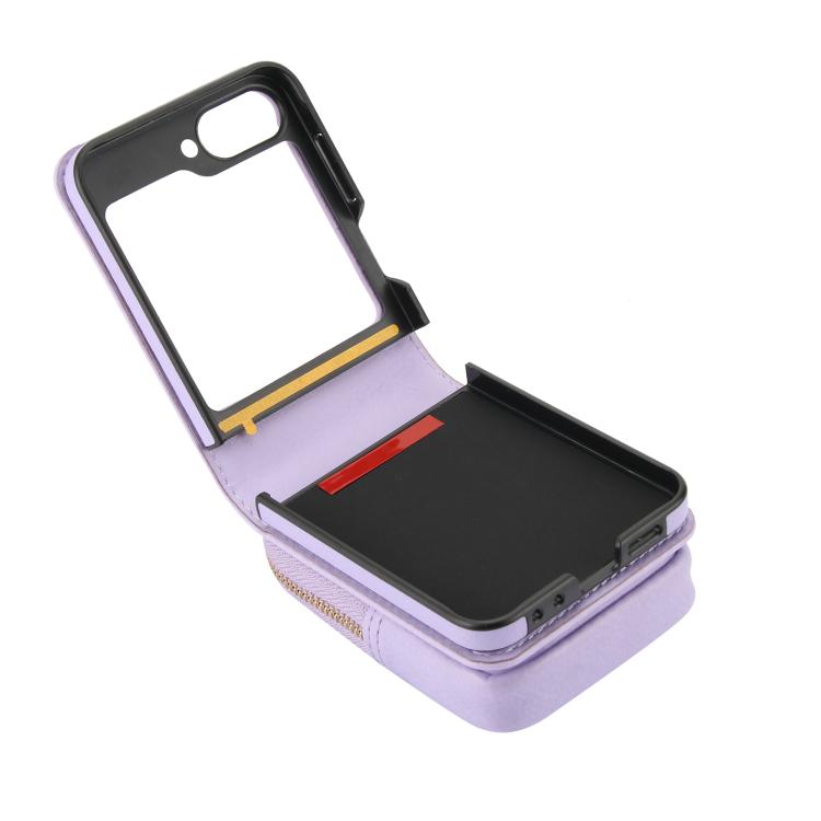 For Samsung Galaxy Z Flip6 / Flip7 FE AwQuer Crossbody Zipper Wallet Bag Litchi Leather Phone Case