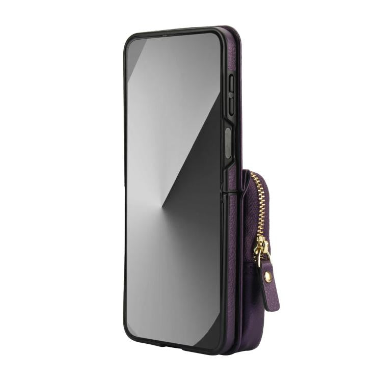 For Samsung Galaxy Z Flip6 / Flip7 FE AwQuer Crossbody Zipper Wallet Bag Litchi Leather Phone Case