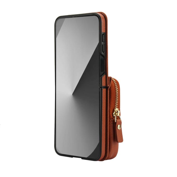 For Samsung Galaxy Z Flip6 / Flip7 FE AwQuer Crossbody Zipper Wallet Bag Litchi Leather Phone Case