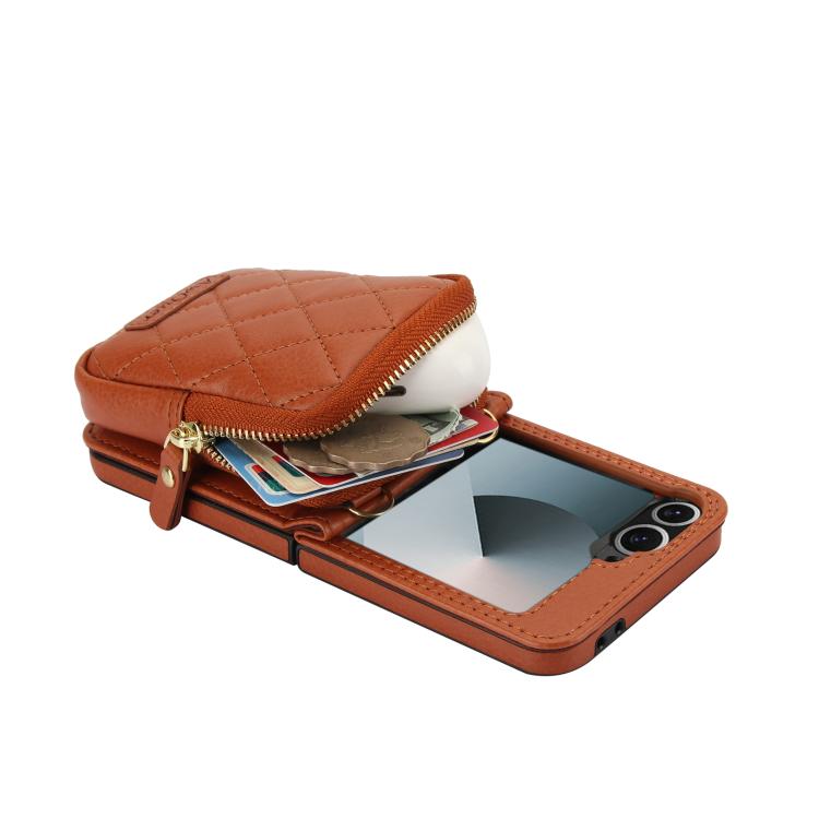 For Samsung Galaxy Z Flip6 / Flip7 FE AwQuer Crossbody Zipper Wallet Bag Litchi Leather Phone Case