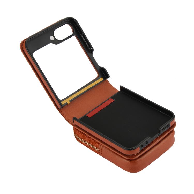 For Samsung Galaxy Z Flip6 / Flip7 FE AwQuer Crossbody Zipper Wallet Bag Litchi Leather Phone Case